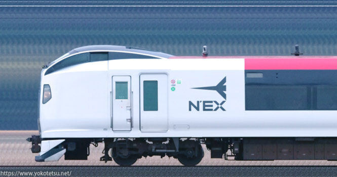 鎌倉車両センターE259系Ne014編成（新塗色ロゴ有）＋Ne016編成（新塗色ロゴ無）山側